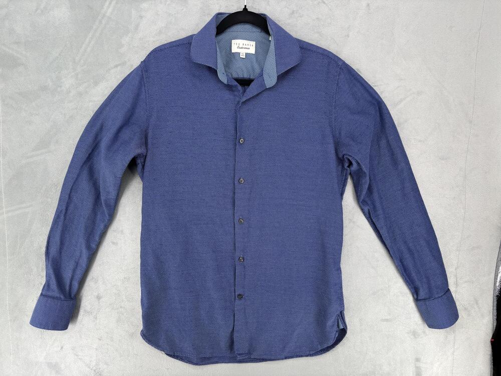 Ted Baker Dress Shirt Mens 15.5 Blue Geometric Cotton Long Sleeve Business